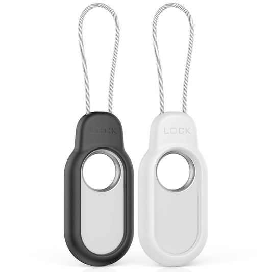 2 Pack Compatible with Samsung Galaxy Smart Tag 2 Case TUDIOW Secure Holder with Wire Cable Lock for Smart Tag 2 Anti-Lost Protective Cover for Samsung Galaxy SmartTag 2 (Black+White)