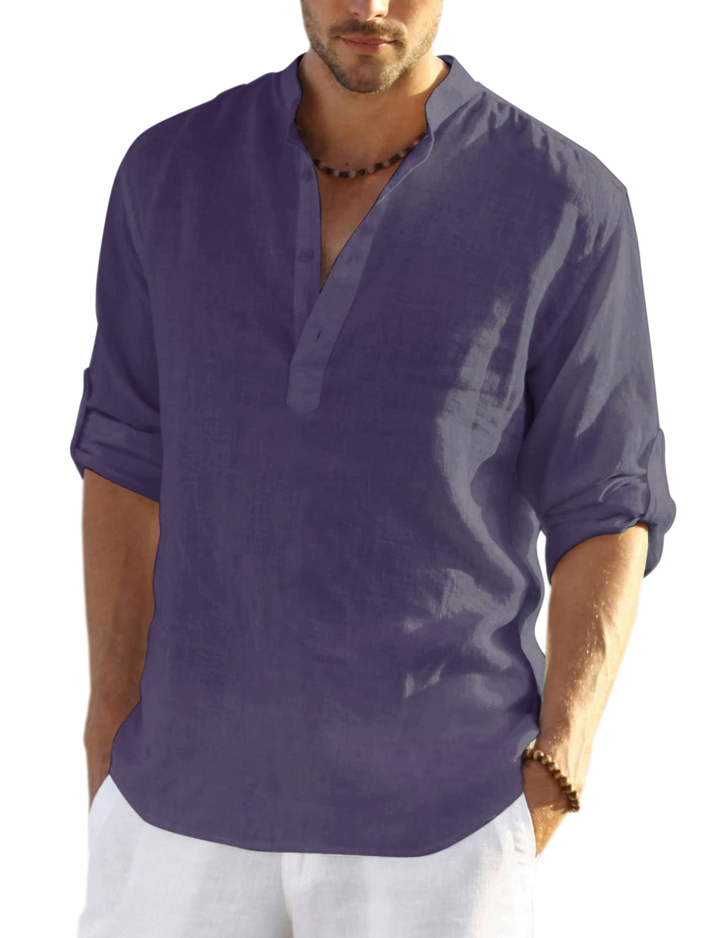 COOFANDY Men's Cotton Linen Henley T-Shirts Long Sleeve Hippie Casual Beach T-Shirts