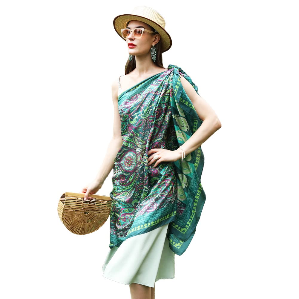 DANA XU 100% Mulberry Satin Silk Summer Travel Scarf Extra Large Women Floral Shawl Oversize Soft Wraps For Evening Dresses