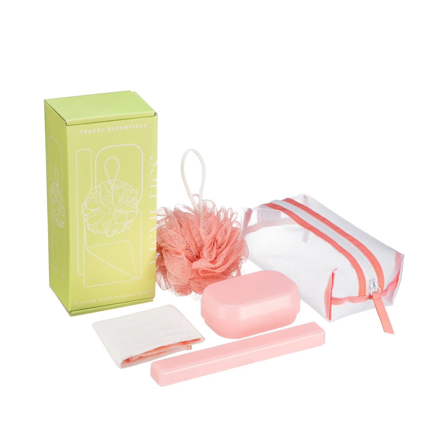 Travel Essentials 5 Piece Bath Accessory Kit, Bath Accessories with Toiletry Bag, Doop Kit (Lime)