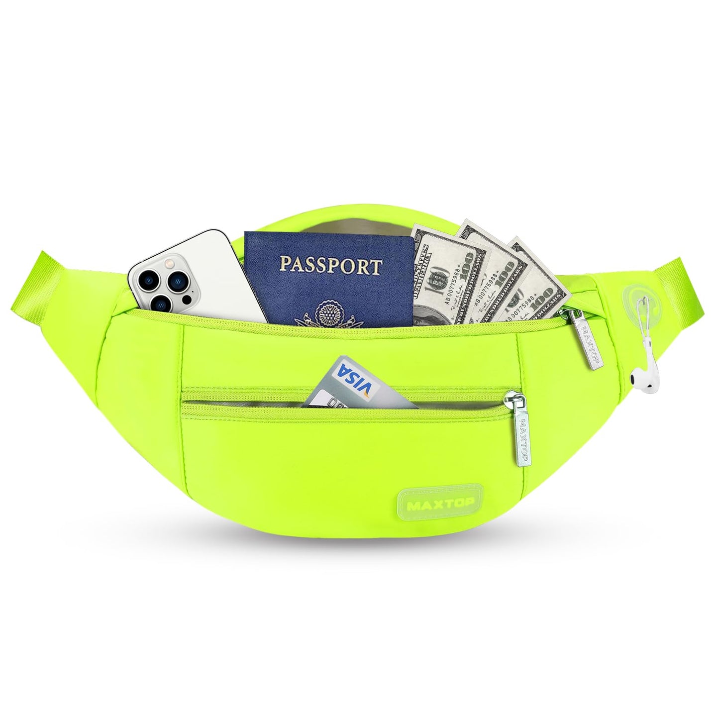 MAXTOP Large Crossbody Fanny Pack with 4-Zipper Pockets,Gifts for Enjoy Sports Festival Workout Traveling Running Casual Hands-Free Wallets Waist Pack Phone Bag Carrying All Phones