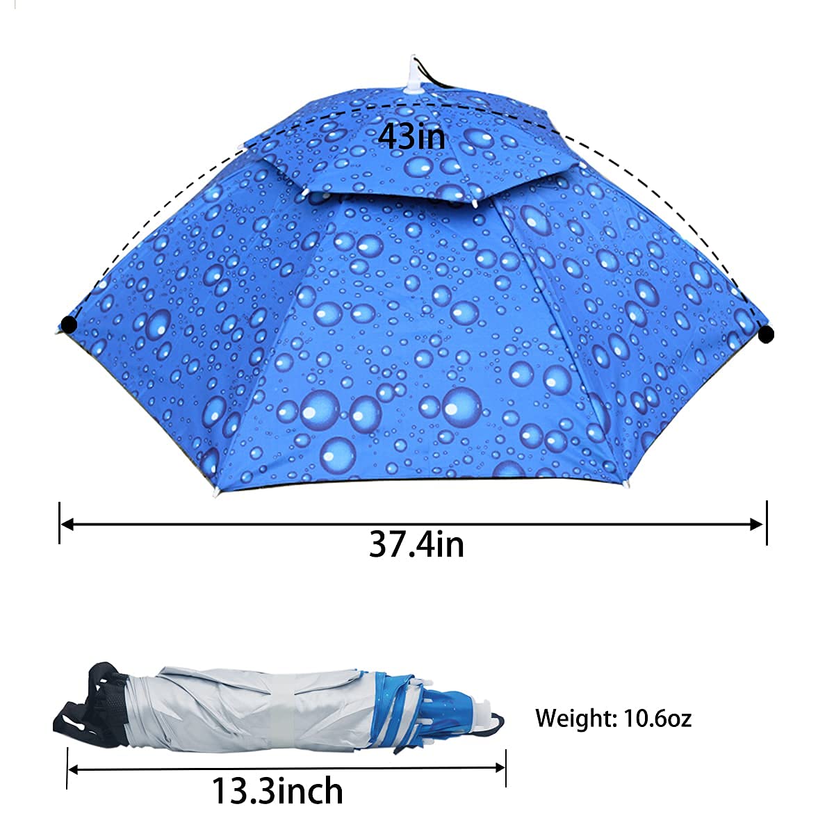 Umbrella Hat, 37 inch Fishing Umbrella Hat Hands Free Foldable UV Protection Umbrella Cap Adjustable Headwear for Fishing Golf Camping Beach Gardening Sunshade Outdoor