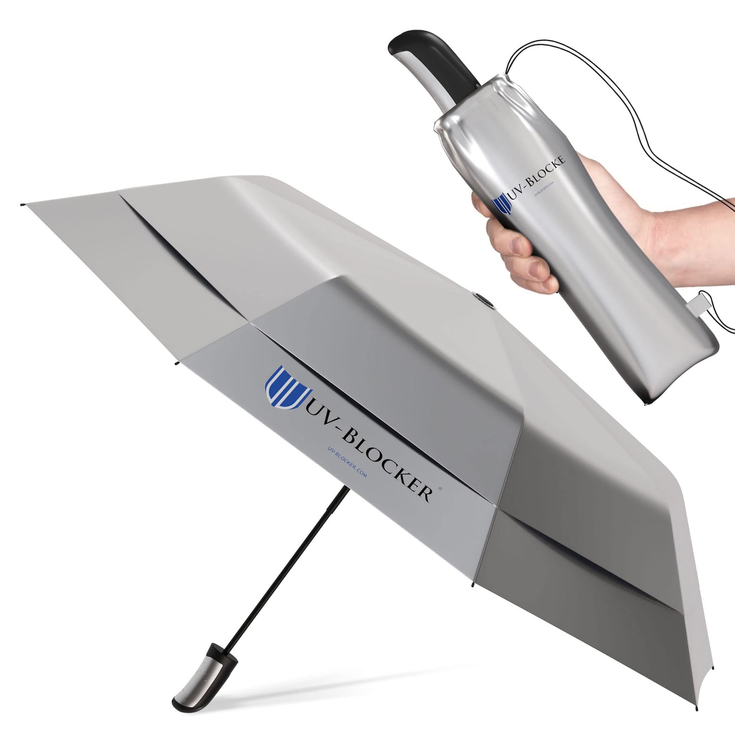 UV-Blocker Compact Sun Protection UV Umbrella - Auto Open/Close - Double Vented Canopy - Windproof Sun Umbrella for Walking - 55+ UPF - 42"/44"/58"