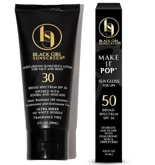 BLACK GIRL SUNSCREEN - Ultimate Sun Protection Kit - SPF 30 Sunscreen Lotion for Face & Body Plus SPF 50 Lip Sungloss for Melanin-Rich Skin