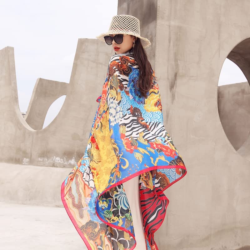 DANA XU 100% Mulberry Satin Silk Summer Travel Scarf Extra Large Women Floral Shawl Oversize Soft Wraps For Evening Dresses