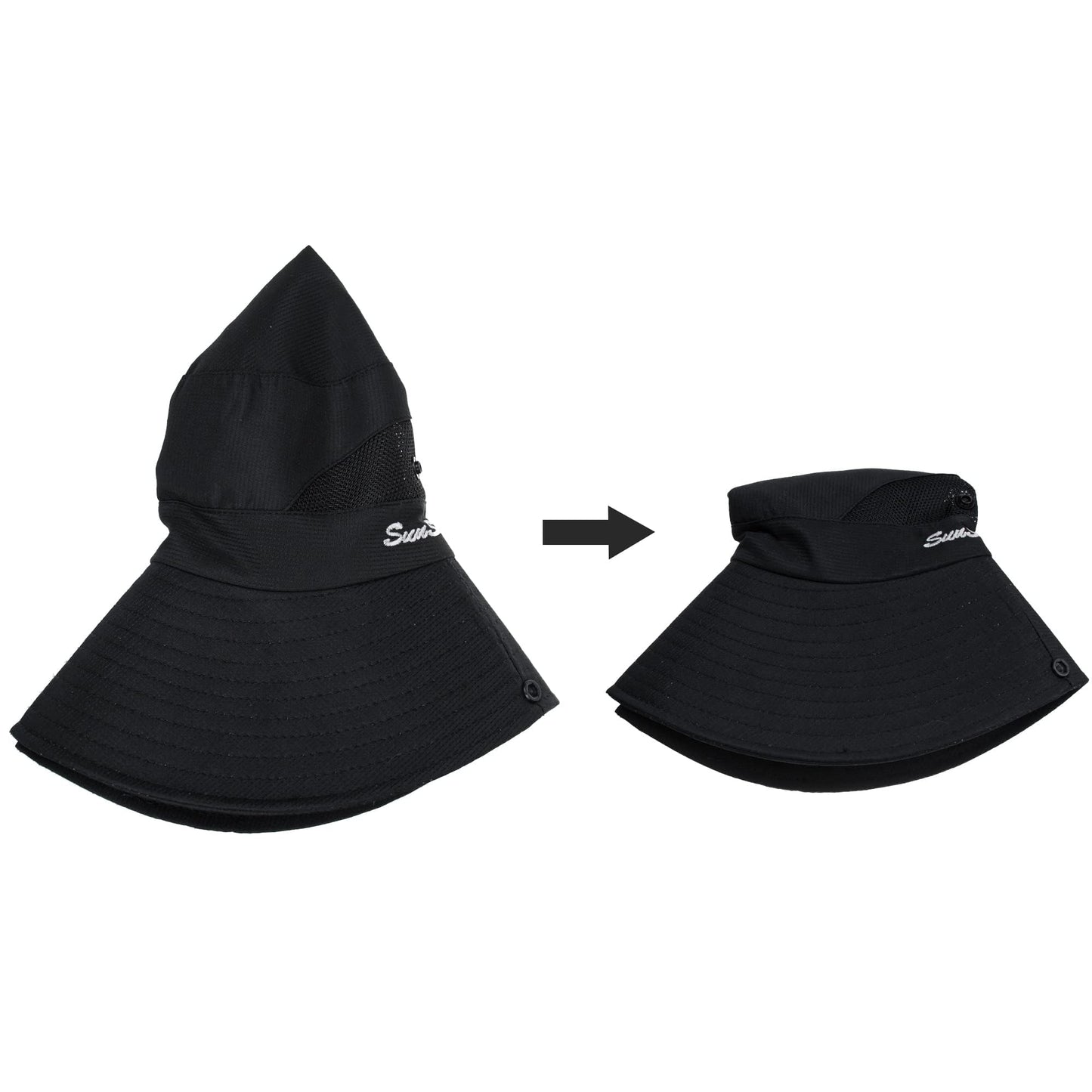 Women's Outdoor UV-Protection-Foldable Sun-Hats Mesh Wide-Brim Beach Fishing Hat with Ponytail-Hole