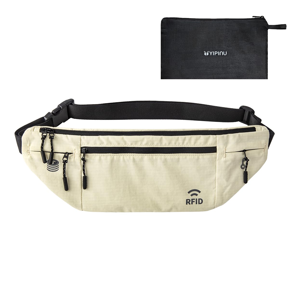 Travel Money Belt for Men and Women hidden slim passport holder - travel wallet with RFID blocking under clothes to protect Cash, Credit Cards and Documents (BLACK)