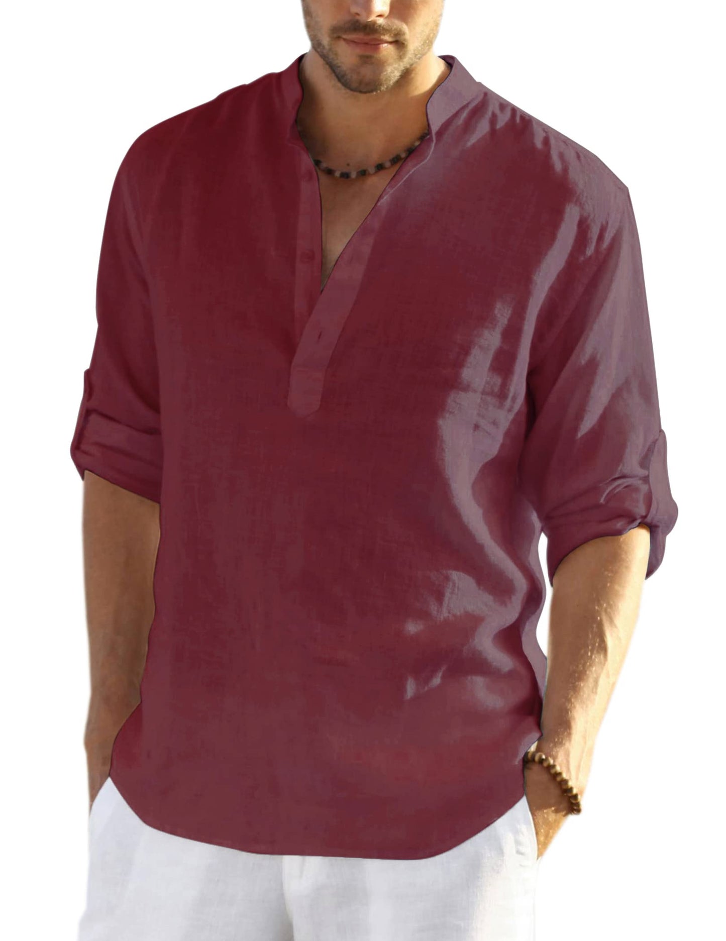 COOFANDY Men's Cotton Linen Henley T-Shirts Long Sleeve Hippie Casual Beach T-Shirts