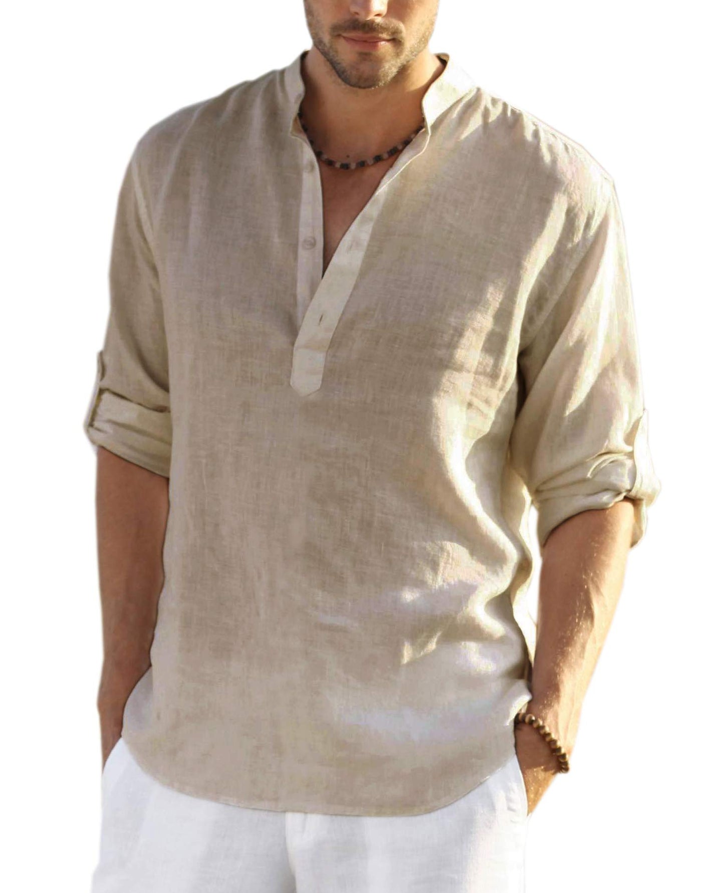 COOFANDY Men's Cotton Linen Henley T-Shirts Long Sleeve Hippie Casual Beach T-Shirts