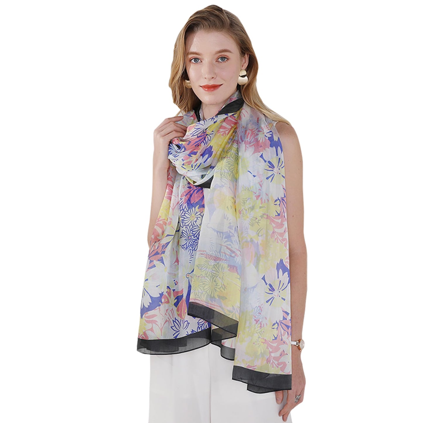 DANA XU 100% Mulberry Satin Silk Summer Travel Scarf Extra Large Women Floral Shawl Oversize Soft Wraps For Evening Dresses
