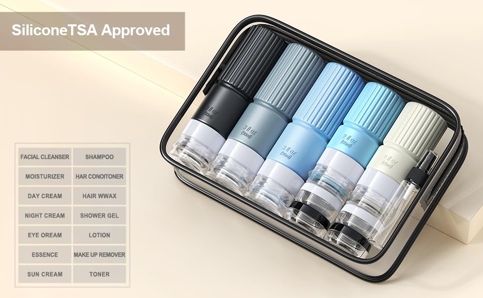 19 pack Travel Bottles for Toiletries,TSA Approved Silicone Travel Containers jar for Toiletries,Leak Proof 3oz Refillable Liqus Shampoo And Conditioner Travel Essentials toiletry (black)