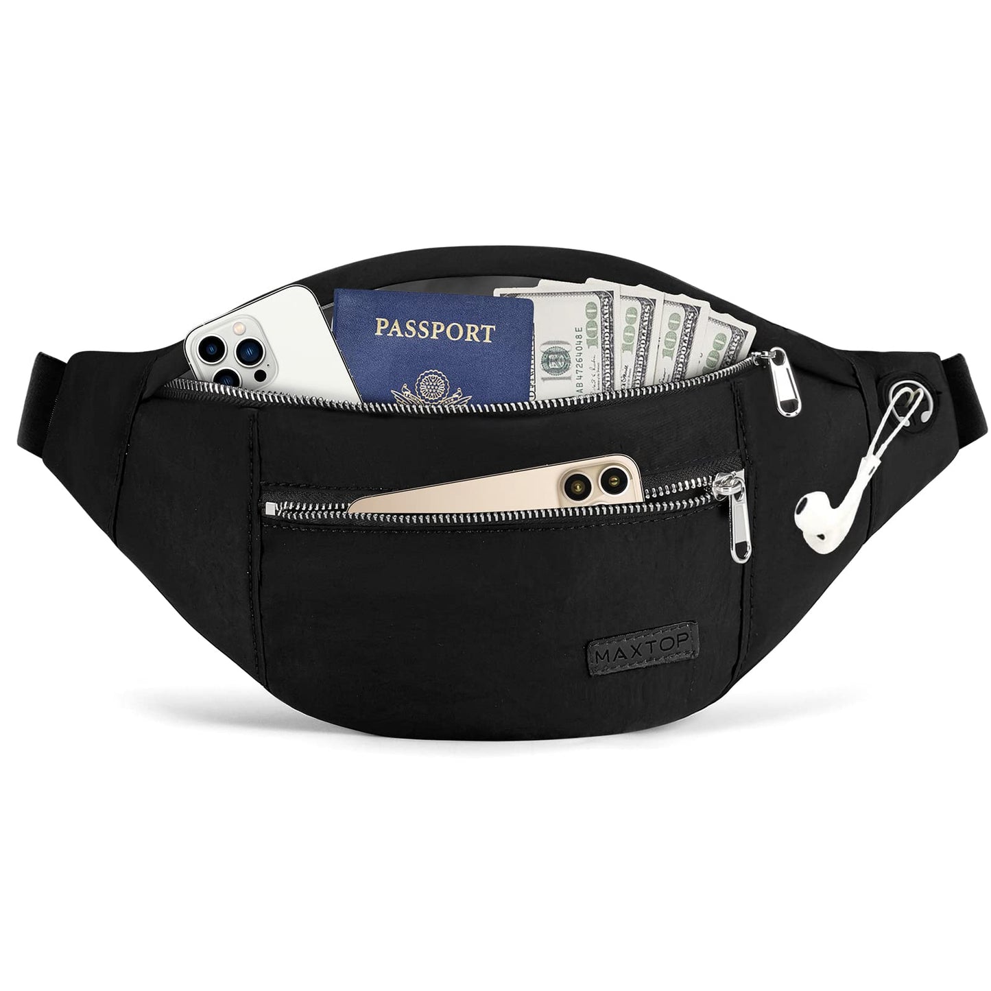 MAXTOP Large Crossbody Fanny Pack with 4-Zipper Pockets,Gifts for Enjoy Sports Festival Workout Traveling Running Casual Hands-Free Wallets Waist Pack Phone Bag Carrying All Phones