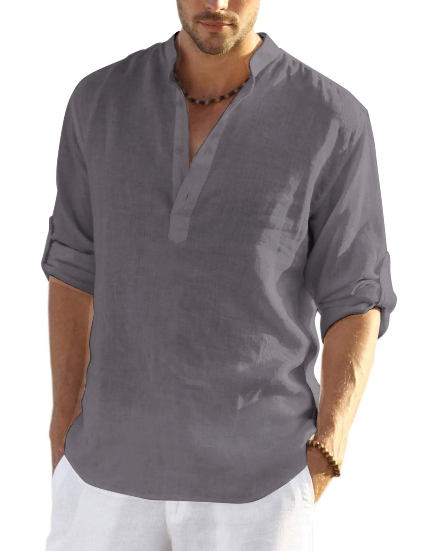 COOFANDY Men's Cotton Linen Henley T-Shirts Long Sleeve Hippie Casual Beach T-Shirts