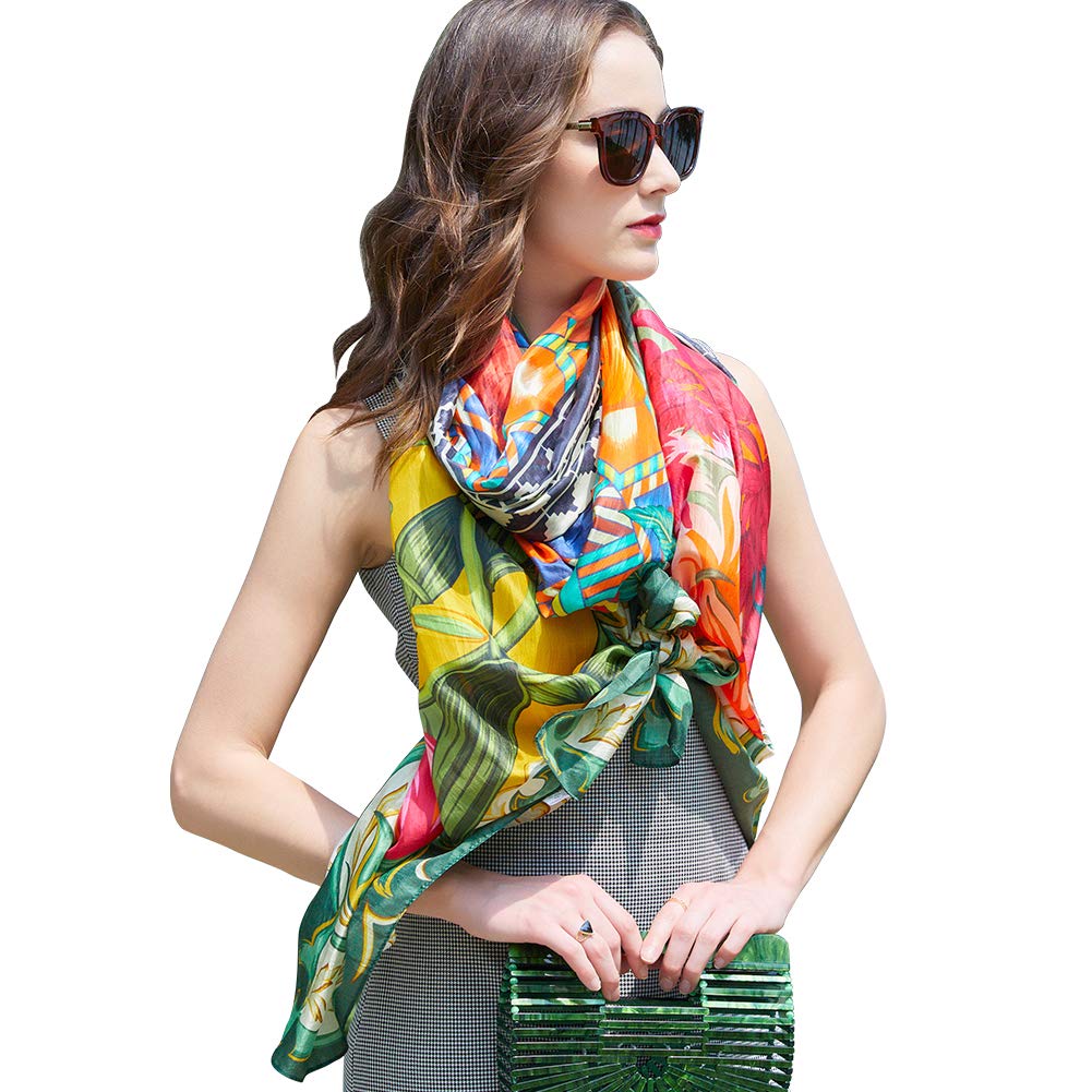 DANA XU 100% Mulberry Satin Silk Summer Travel Scarf Extra Large Women Floral Shawl Oversize Soft Wraps For Evening Dresses