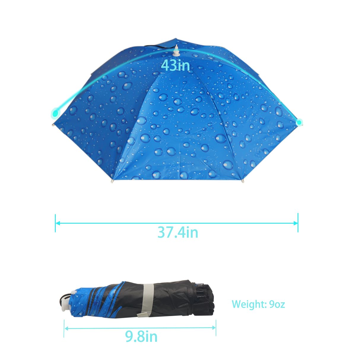 Umbrella Hat, 37 inch Fishing Umbrella Hat Hands Free Foldable UV Protection Umbrella Cap Adjustable Headwear for Fishing Golf Camping Beach Gardening Sunshade Outdoor