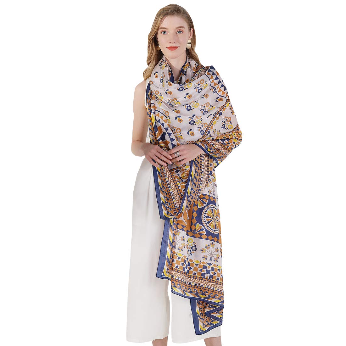 DANA XU 100% Mulberry Satin Silk Summer Travel Scarf Extra Large Women Floral Shawl Oversize Soft Wraps For Evening Dresses