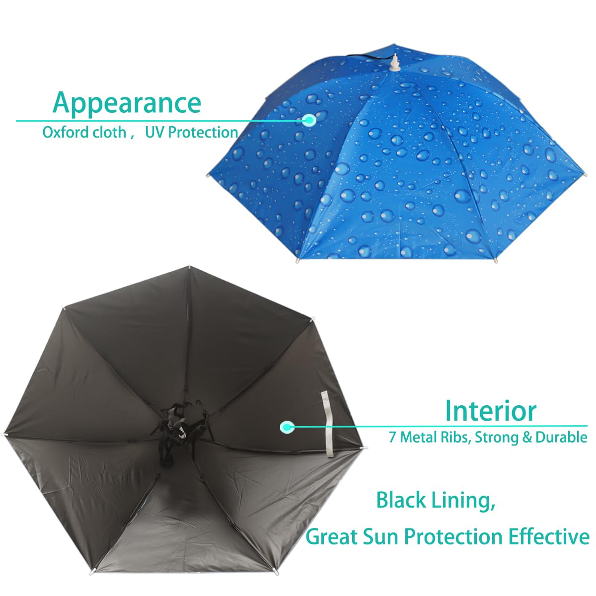 Umbrella Hat, 37 inch Fishing Umbrella Hat Hands Free Foldable UV Protection Umbrella Cap Adjustable Headwear for Fishing Golf Camping Beach Gardening Sunshade Outdoor