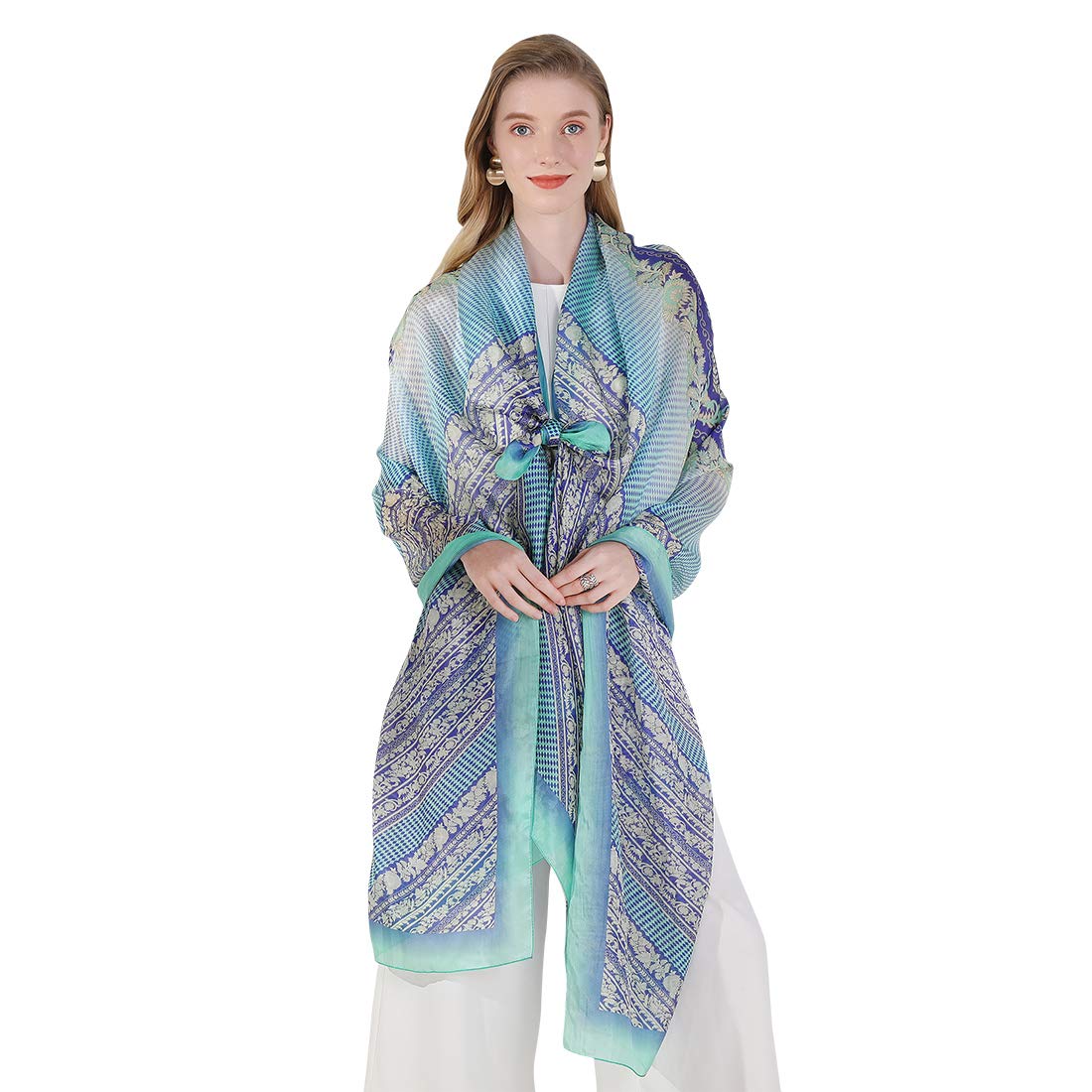 DANA XU 100% Mulberry Satin Silk Summer Travel Scarf Extra Large Women Floral Shawl Oversize Soft Wraps For Evening Dresses