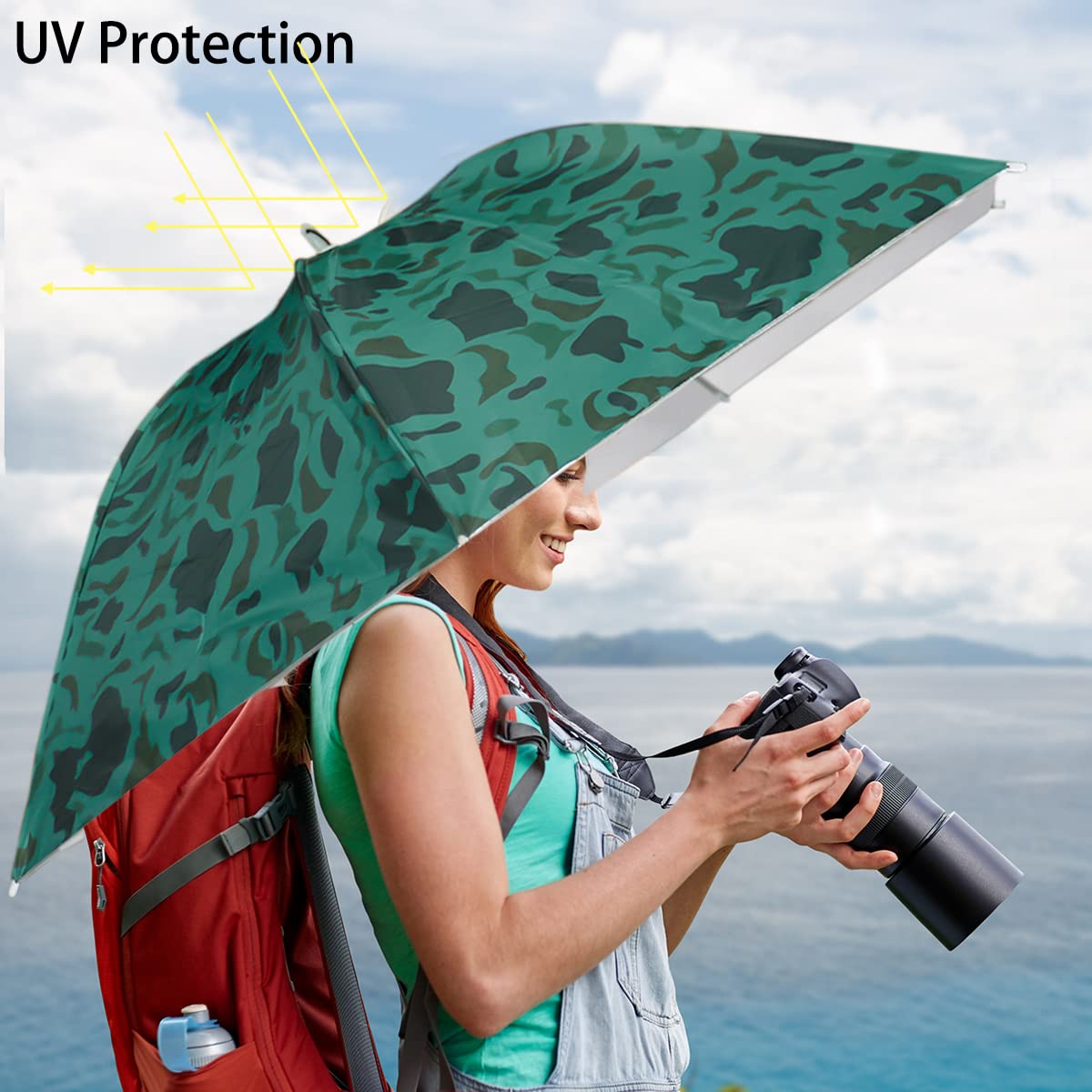 Umbrella Hat, 37 inch Fishing Umbrella Hat Hands Free Foldable UV Protection Umbrella Cap Adjustable Headwear for Fishing Golf Camping Beach Gardening Sunshade Outdoor