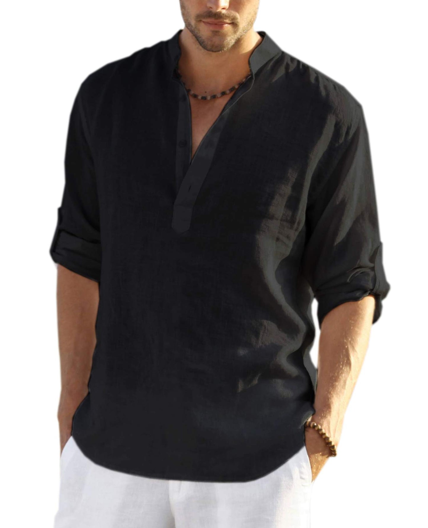 COOFANDY Men's Cotton Linen Henley T-Shirts Long Sleeve Hippie Casual Beach T-Shirts