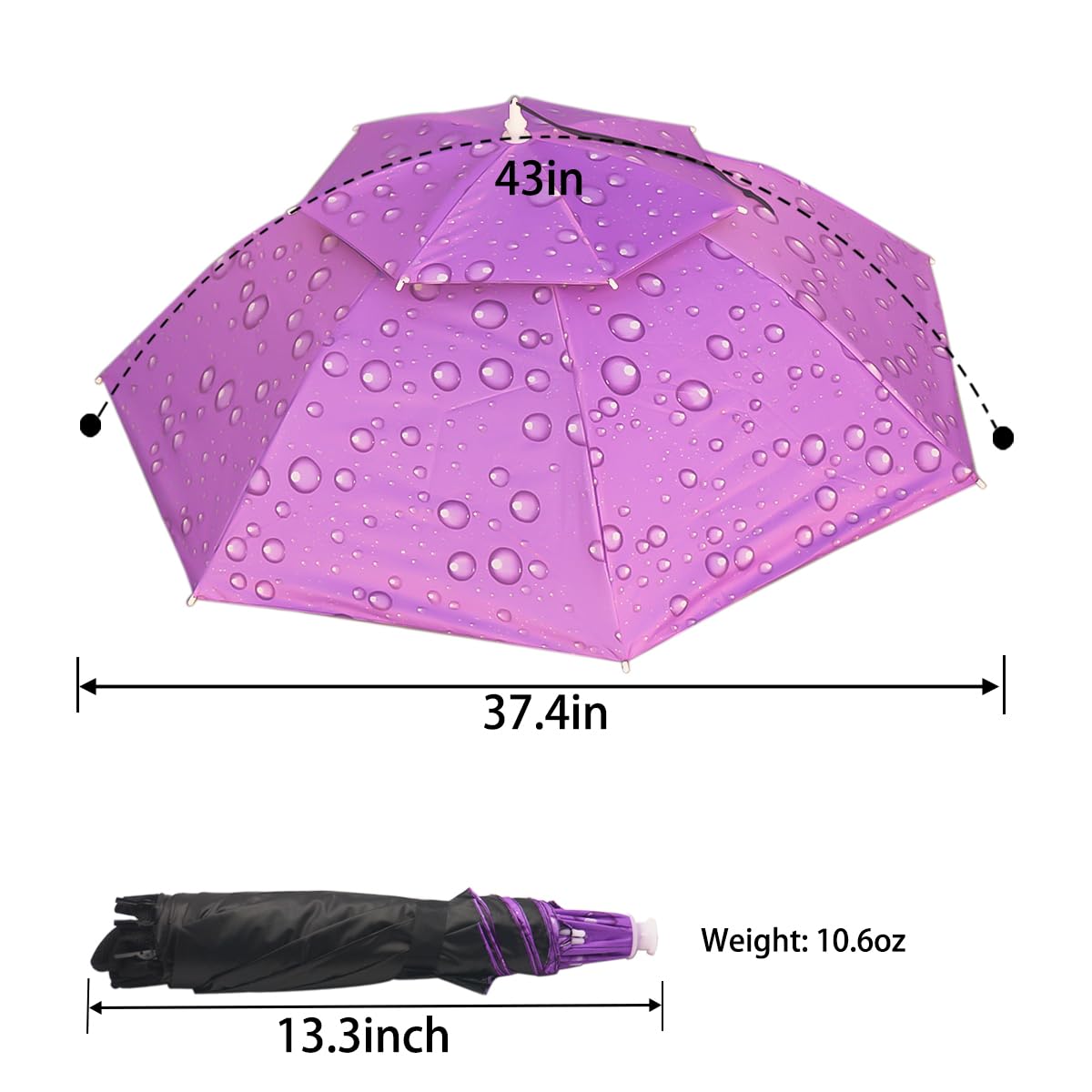 Umbrella Hat, 37 inch Fishing Umbrella Hat Hands Free Foldable UV Protection Umbrella Cap Adjustable Headwear for Fishing Golf Camping Beach Gardening Sunshade Outdoor
