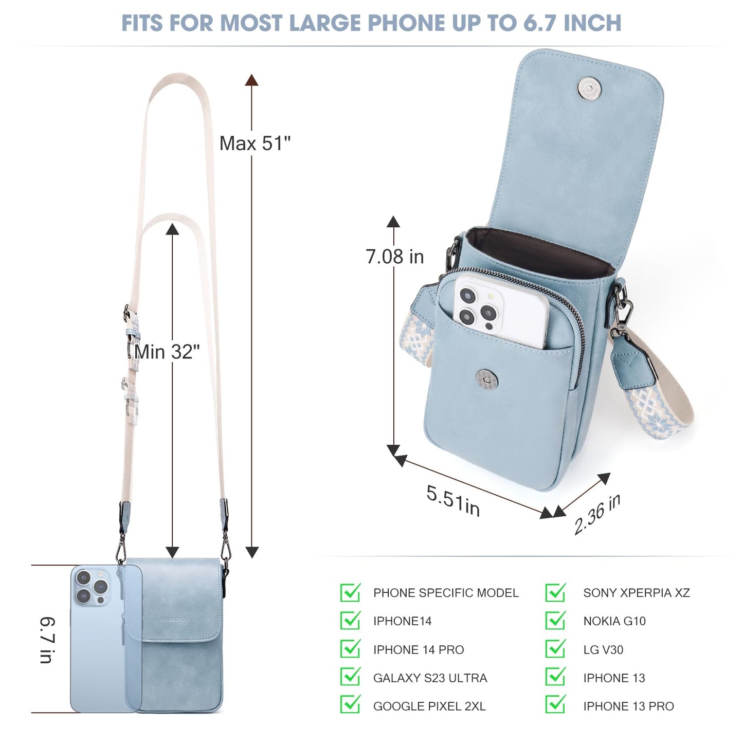 POIUGOYA Small Crossbody Bags for Women Trendy,Leather Triple Compartment Cell Phone Crossbody Wallet Purses with Card Slots