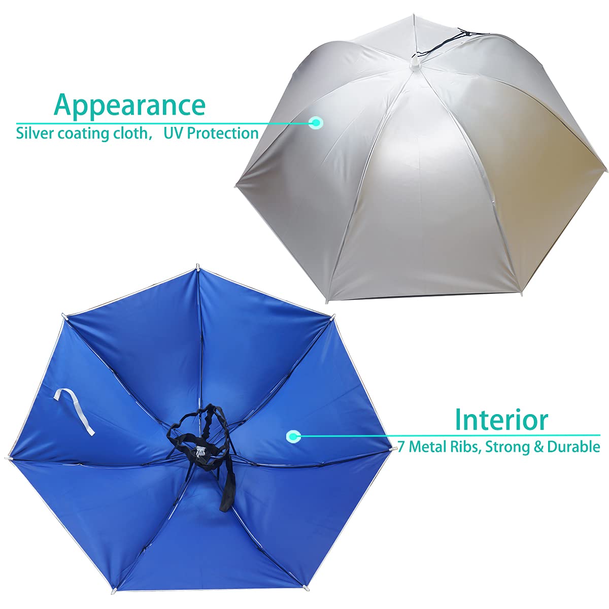 Umbrella Hat, 37 inch Fishing Umbrella Hat Hands Free Foldable UV Protection Umbrella Cap Adjustable Headwear for Fishing Golf Camping Beach Gardening Sunshade Outdoor
