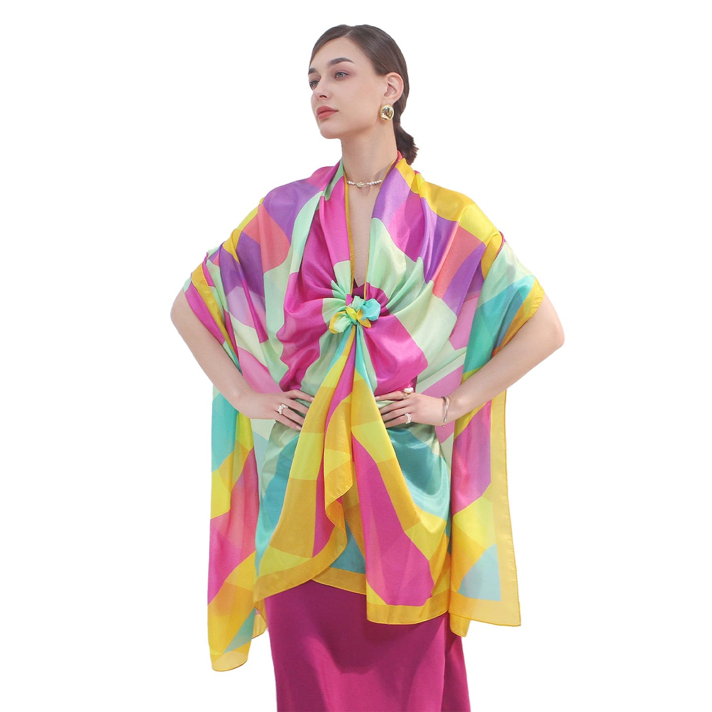 DANA XU 100% Mulberry Satin Silk Summer Travel Scarf Extra Large Women Floral Shawl Oversize Soft Wraps For Evening Dresses