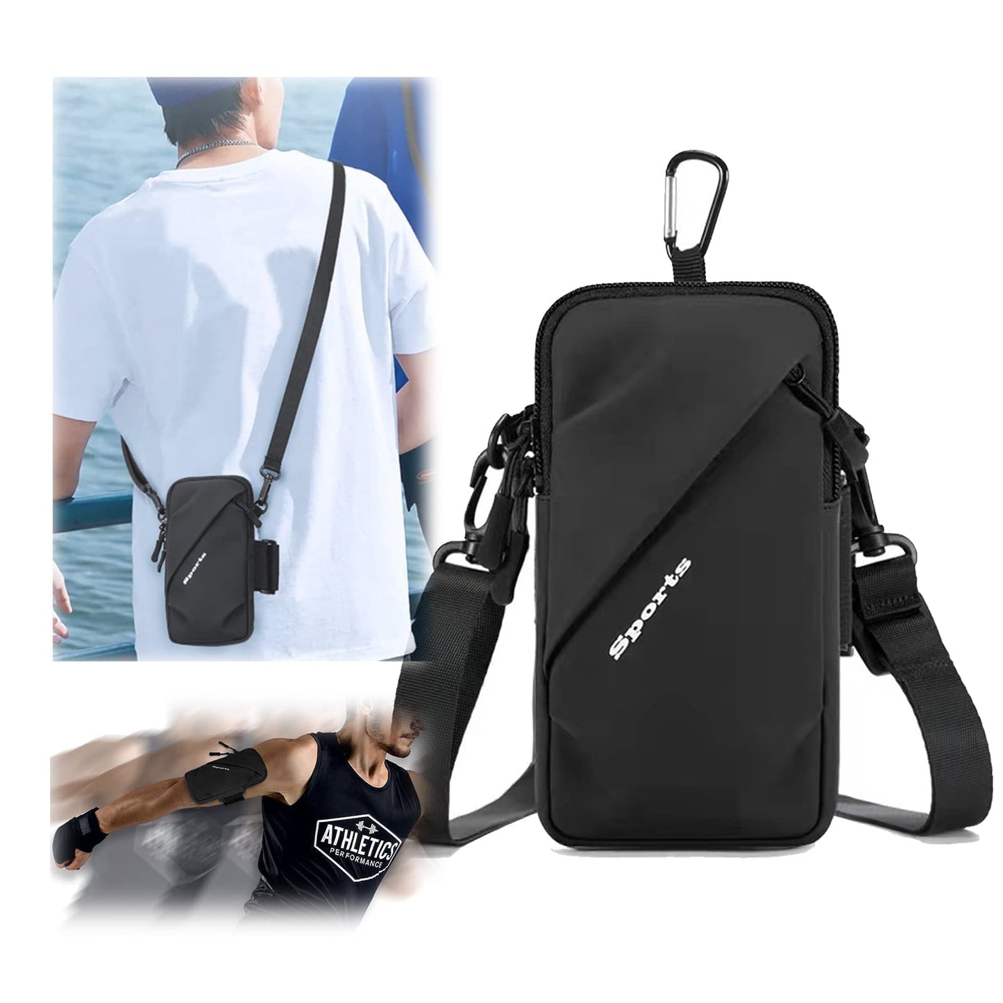 Cell Phone Holder, Small Crossbody Shoulder Holsters Bag with Arm Band, Fits iPhone and Android, Use for Running, Walking, Hiking & Biking (6.7 Inches, Red)
