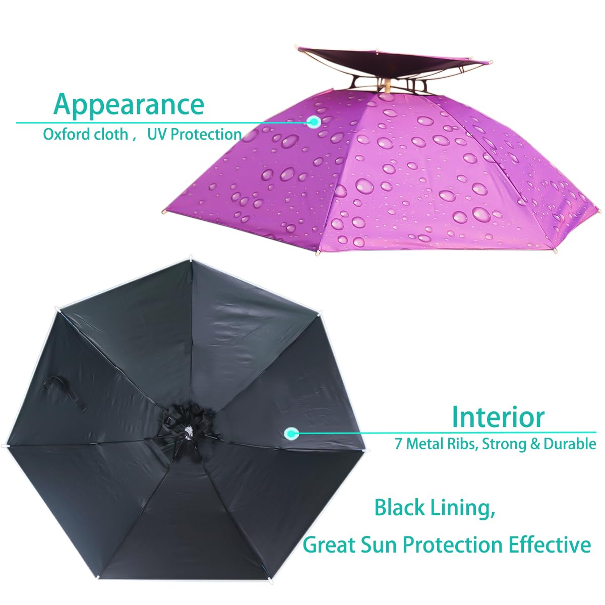 Umbrella Hat, 37 inch Fishing Umbrella Hat Hands Free Foldable UV Protection Umbrella Cap Adjustable Headwear for Fishing Golf Camping Beach Gardening Sunshade Outdoor