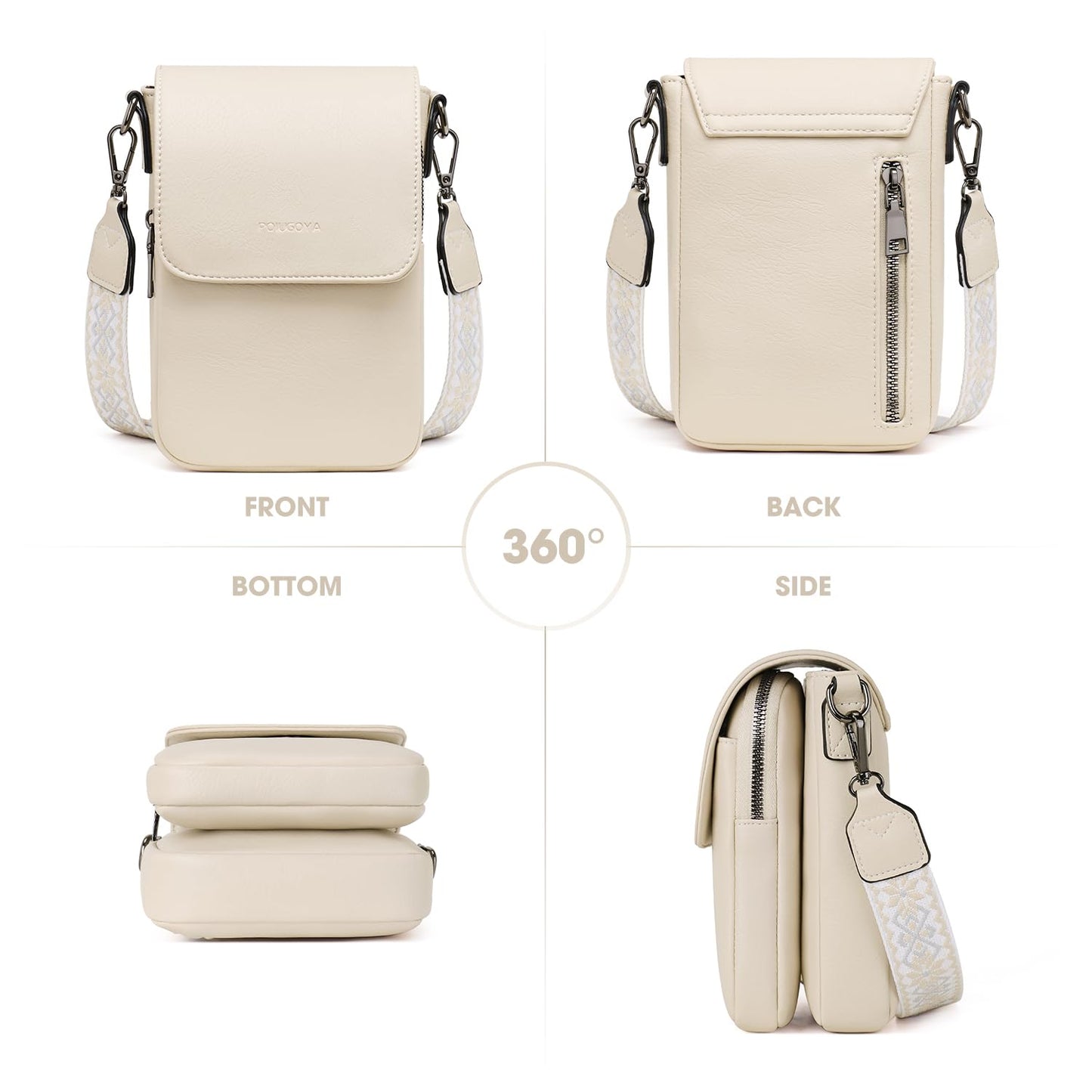 POIUGOYA Small Crossbody Bags for Women Trendy,Leather Triple Compartment Cell Phone Crossbody Wallet Purses with Card Slots