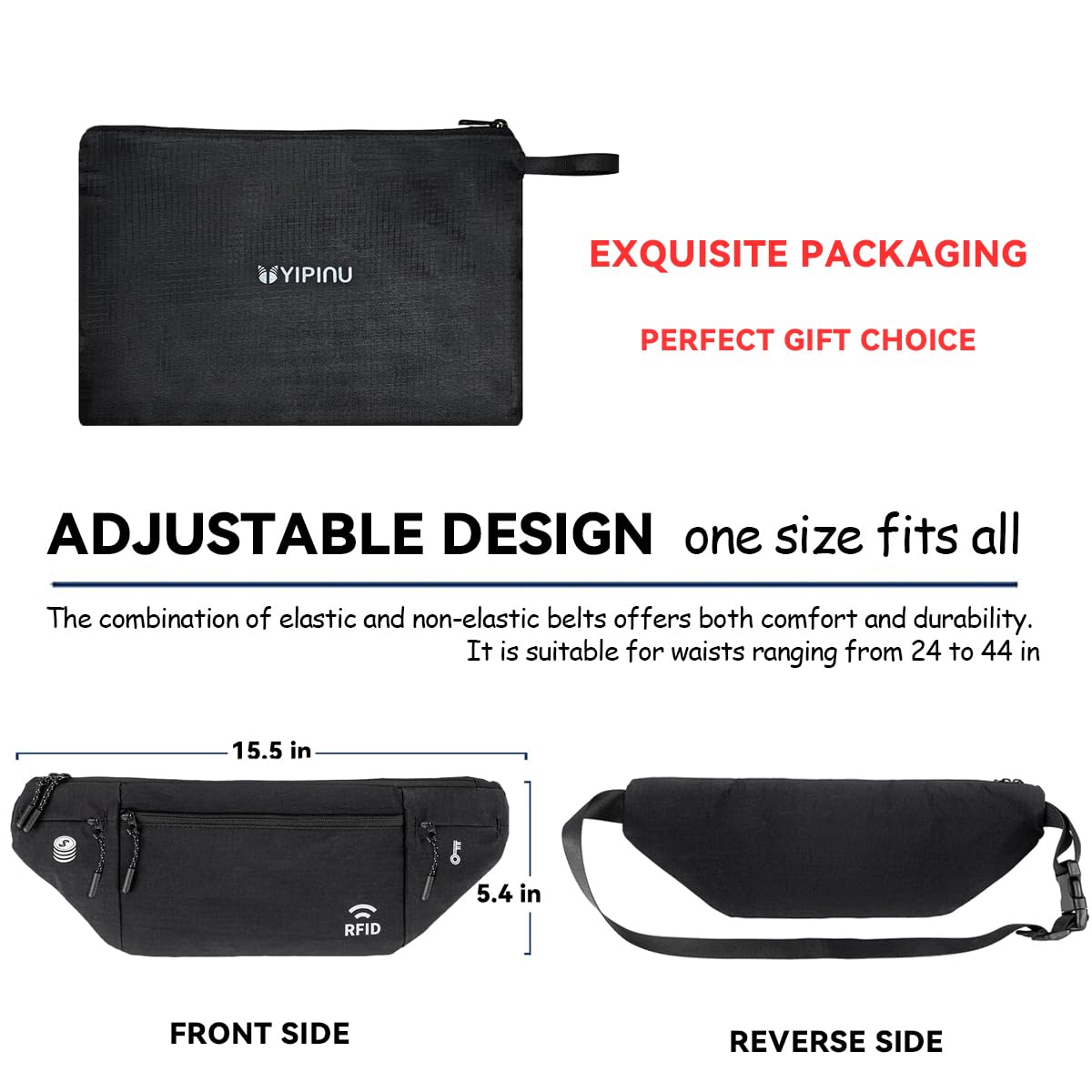 Travel Money Belt for Men and Women hidden slim passport holder - travel wallet with RFID blocking under clothes to protect Cash, Credit Cards and Documents (BLACK)