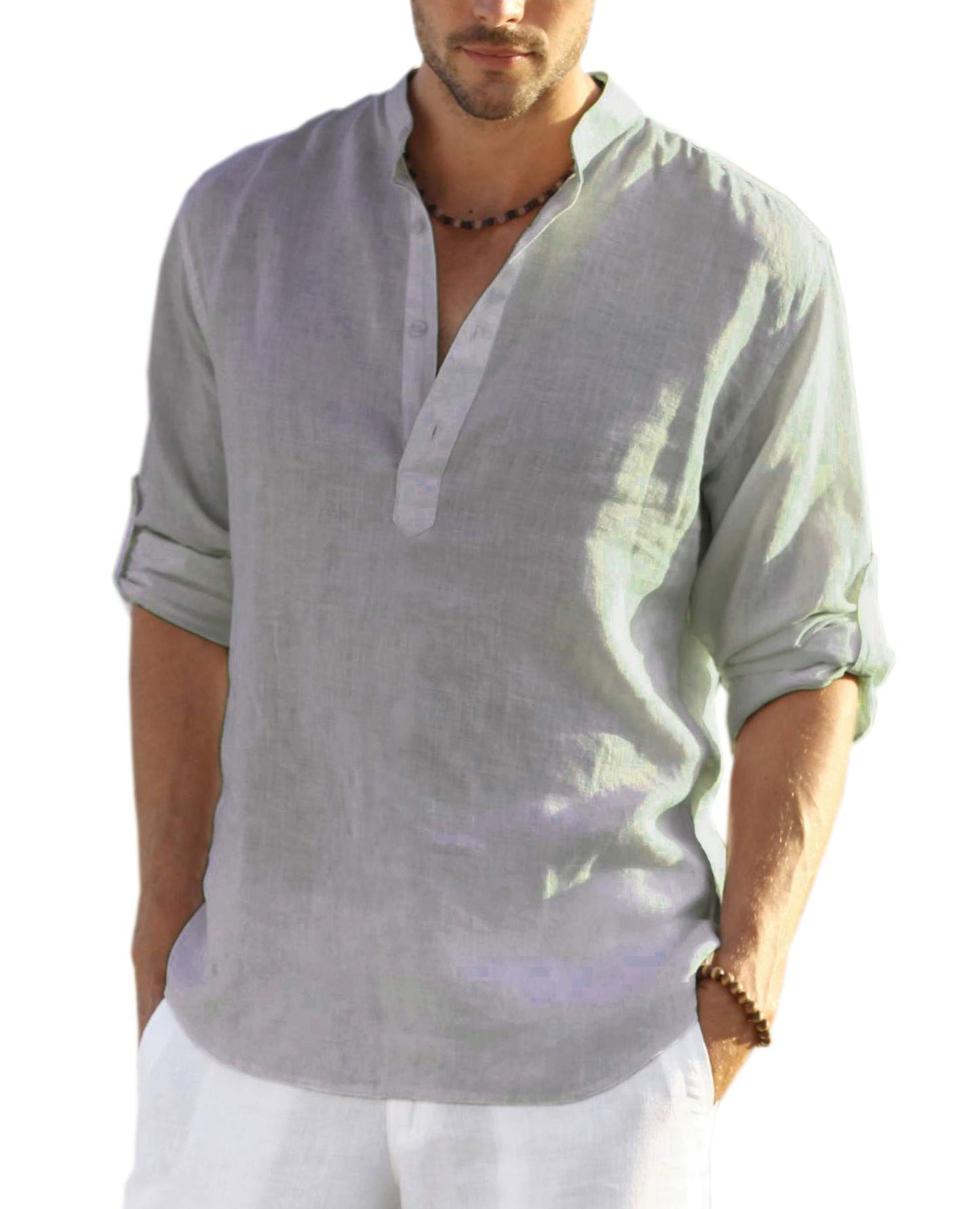 COOFANDY Men's Cotton Linen Henley T-Shirts Long Sleeve Hippie Casual Beach T-Shirts