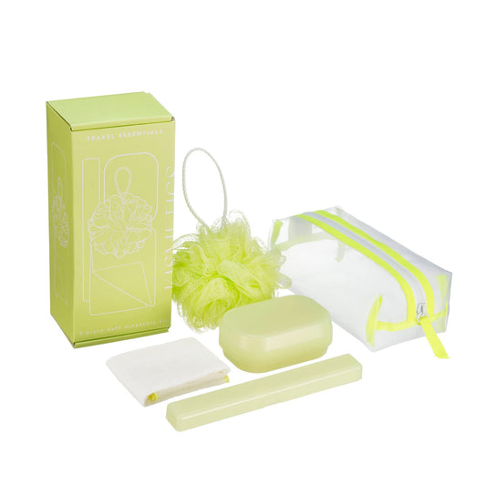 Travel Essentials 5 Piece Bath Accessory Kit, Bath Accessories with Toiletry Bag, Doop Kit (Lime)