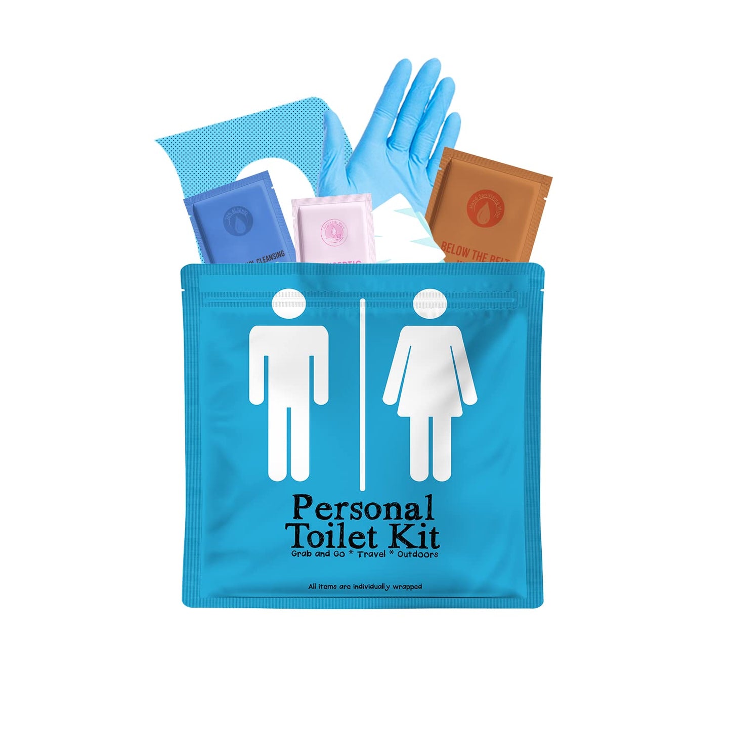 Personal Toilet Kit To Go – 10 Pack | Disposable Public Restroom Kit | Individually Wrapped for Toilet Protection Kit | Toilet Paper, Toilet Seat Cover, Butt Wipes, Cleansing Wipes (White)