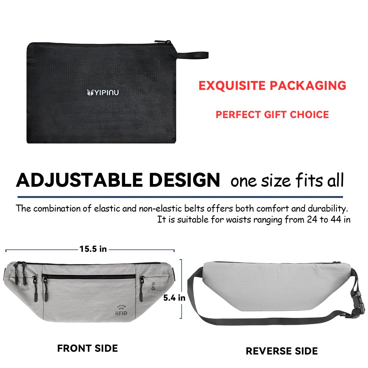 Travel Money Belt for Men and Women hidden slim passport holder - travel wallet with RFID blocking under clothes to protect Cash, Credit Cards and Documents (BLACK)