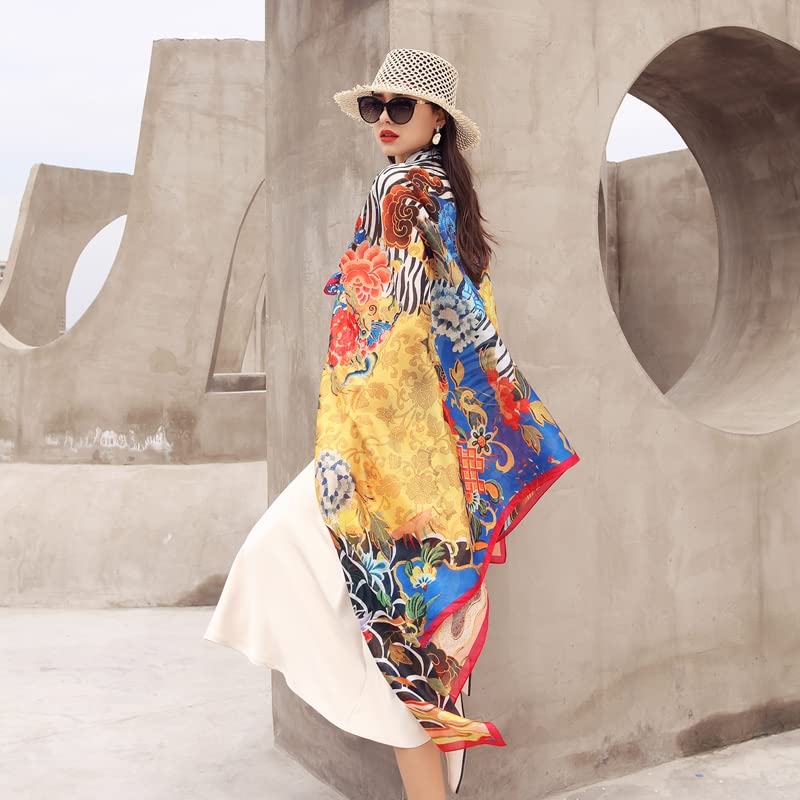 DANA XU 100% Mulberry Satin Silk Summer Travel Scarf Extra Large Women Floral Shawl Oversize Soft Wraps For Evening Dresses
