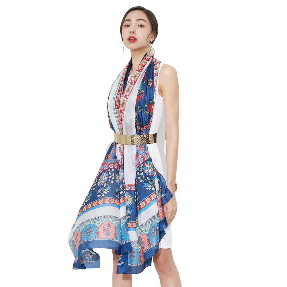 DANA XU 100% Mulberry Satin Silk Summer Travel Scarf Extra Large Women Floral Shawl Oversize Soft Wraps For Evening Dresses