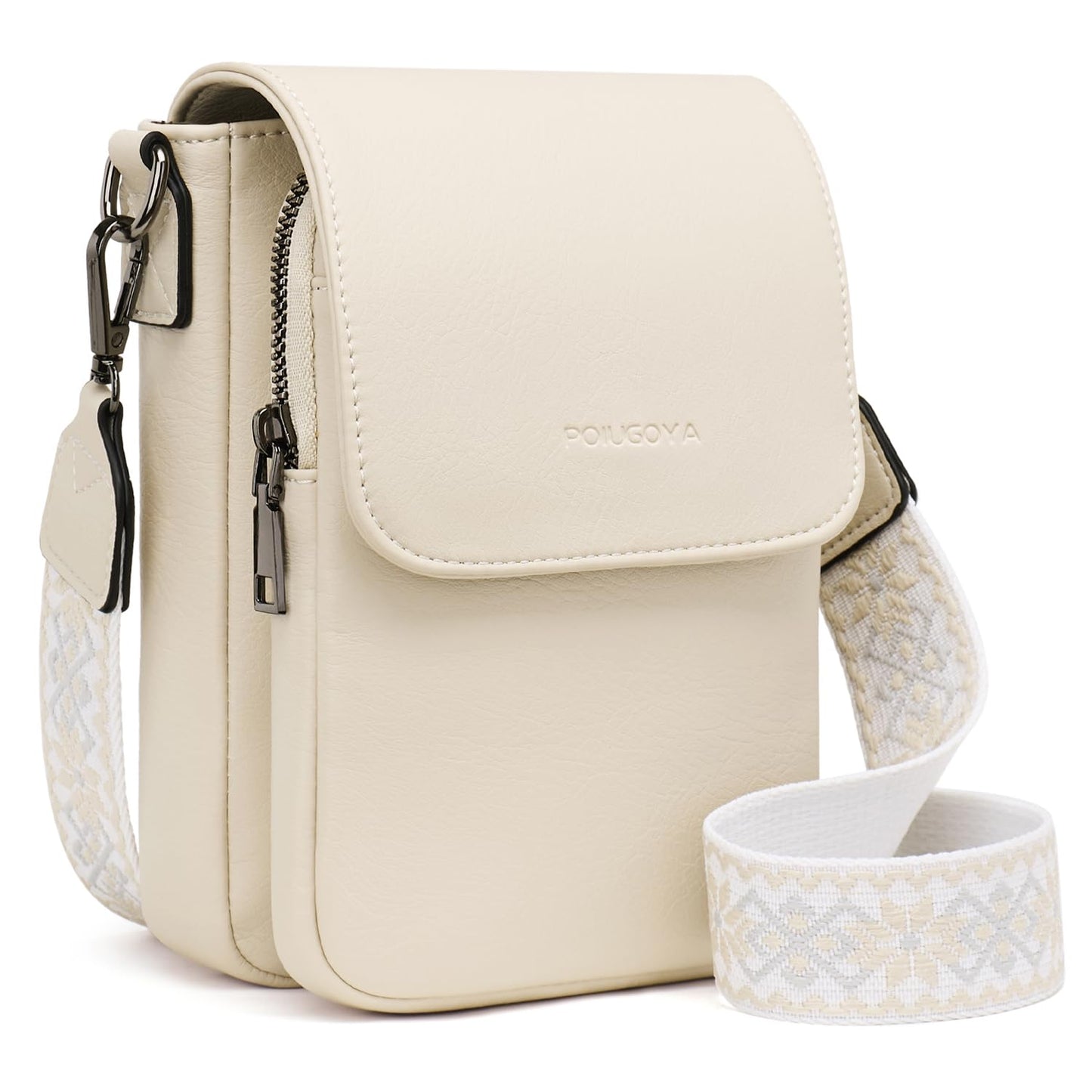 POIUGOYA Small Crossbody Bags for Women Trendy,Leather Triple Compartment Cell Phone Crossbody Wallet Purses with Card Slots