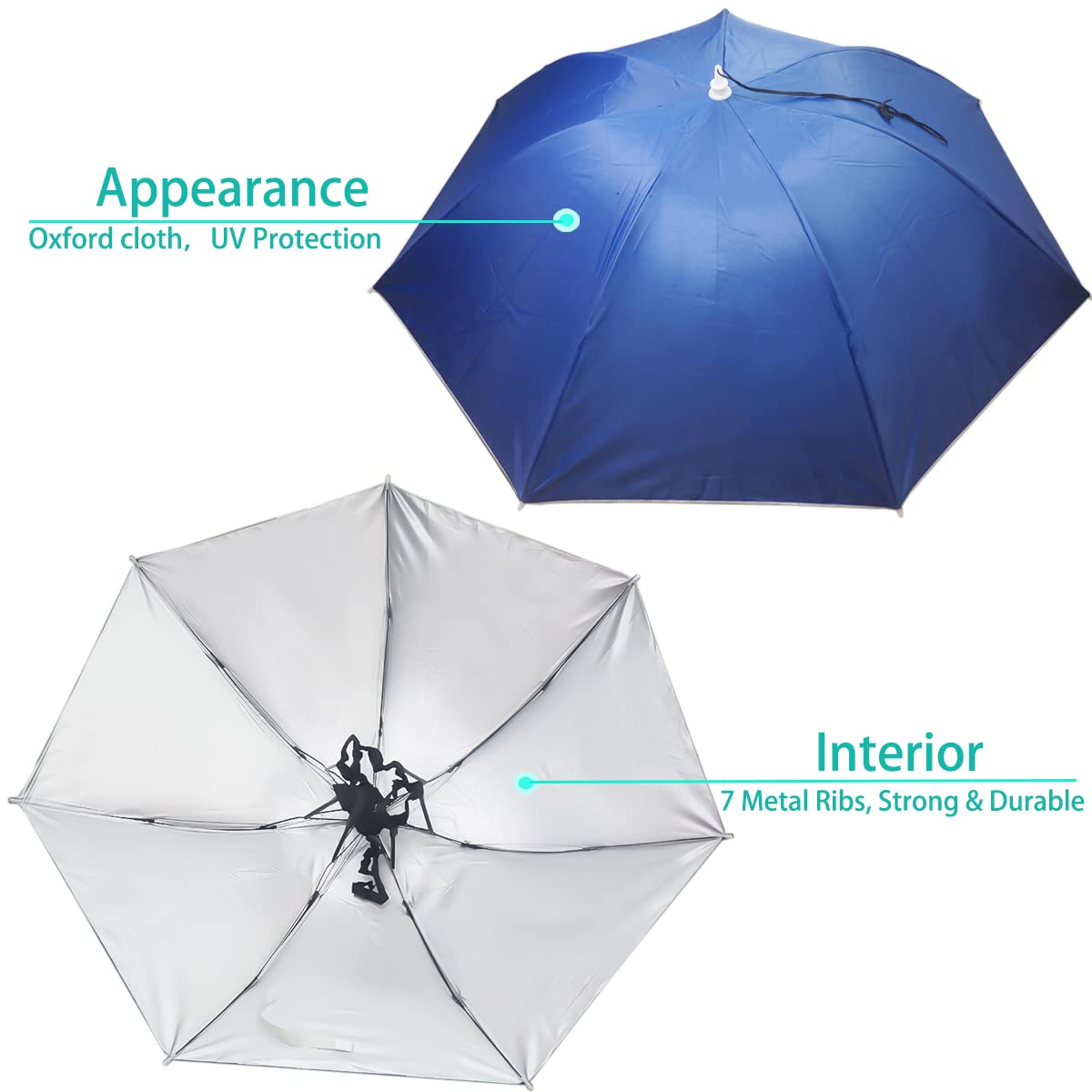Umbrella Hat, 37 inch Fishing Umbrella Hat Hands Free Foldable UV Protection Umbrella Cap Adjustable Headwear for Fishing Golf Camping Beach Gardening Sunshade Outdoor