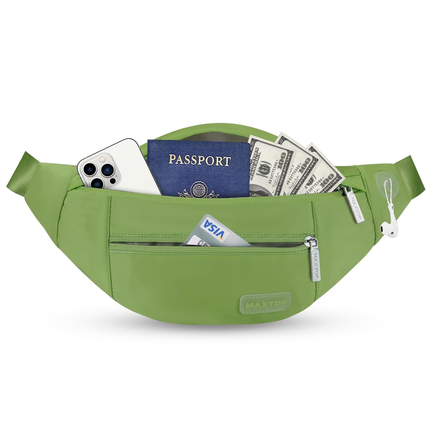 MAXTOP Large Crossbody Fanny Pack with 4-Zipper Pockets,Gifts for Enjoy Sports Festival Workout Traveling Running Casual Hands-Free Wallets Waist Pack Phone Bag Carrying All Phones