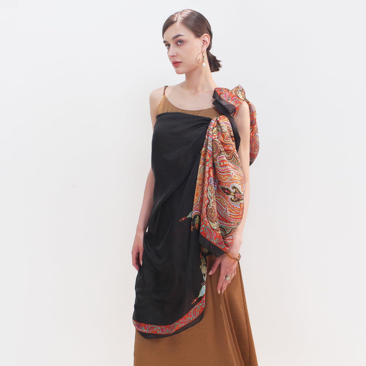 DANA XU 100% Mulberry Satin Silk Summer Travel Scarf Extra Large Women Floral Shawl Oversize Soft Wraps For Evening Dresses