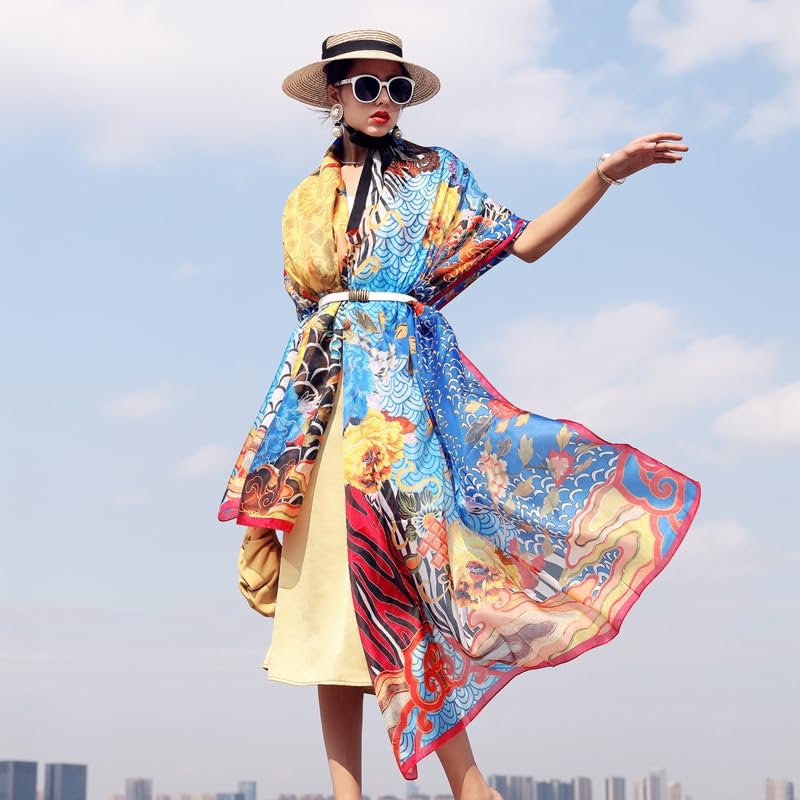 DANA XU 100% Mulberry Satin Silk Summer Travel Scarf Extra Large Women Floral Shawl Oversize Soft Wraps For Evening Dresses