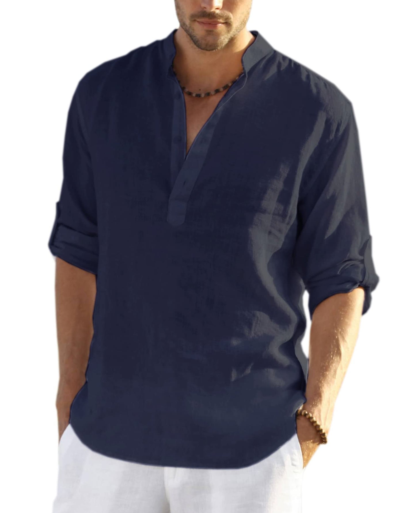 COOFANDY Men's Cotton Linen Henley T-Shirts Long Sleeve Hippie Casual Beach T-Shirts
