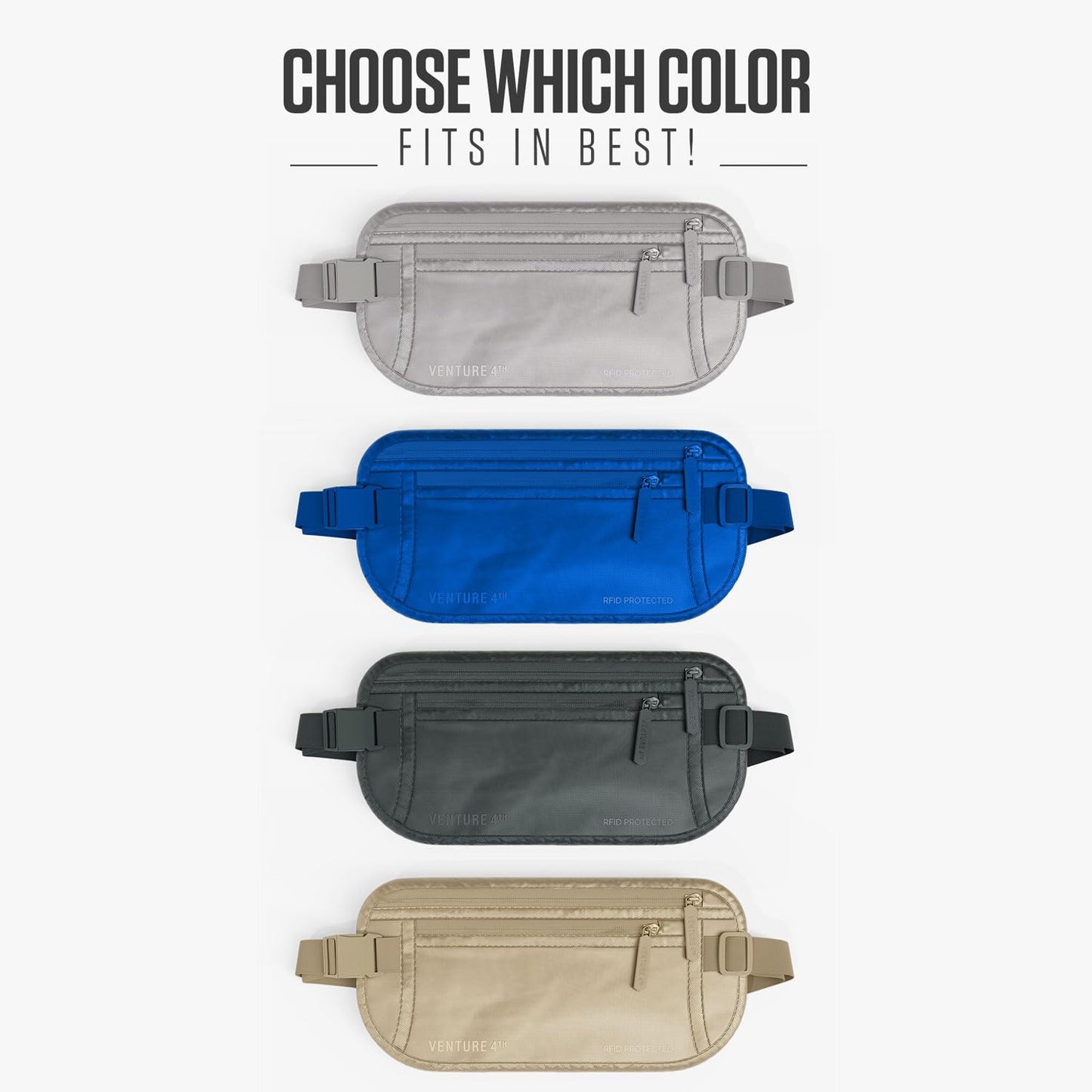 VENTURE 4TH Travel Money Belt - RFID Blocking (Gray)