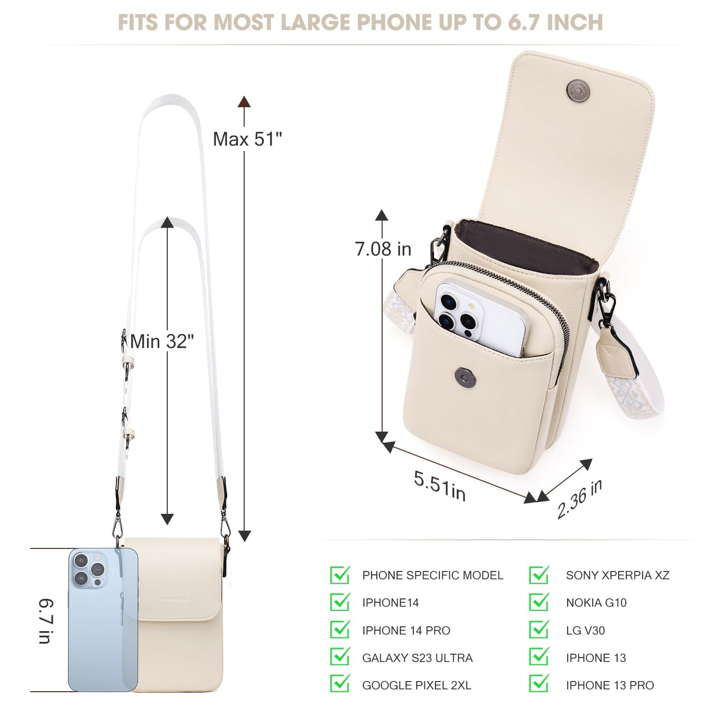 POIUGOYA Small Crossbody Bags for Women Trendy,Leather Triple Compartment Cell Phone Crossbody Wallet Purses with Card Slots