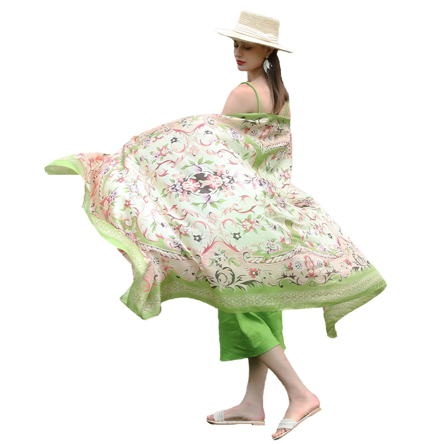 DANA XU 100% Mulberry Satin Silk Summer Travel Scarf Extra Large Women Floral Shawl Oversize Soft Wraps For Evening Dresses