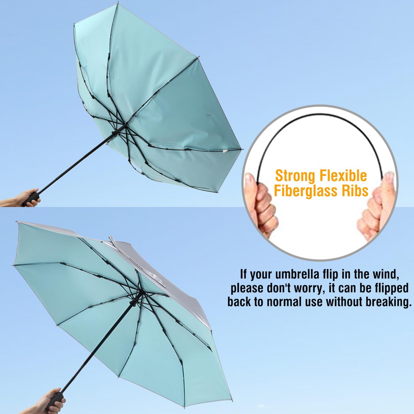 G4Free UPF 50+ UV Protection Large Travel Umbrella 42/46 Inch Auto Open Close Windproof Sun Blocking Umbrella