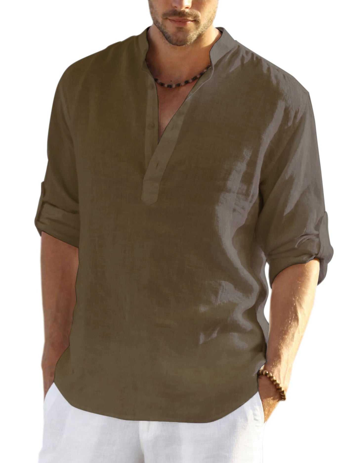 COOFANDY Men's Cotton Linen Henley T-Shirts Long Sleeve Hippie Casual Beach T-Shirts