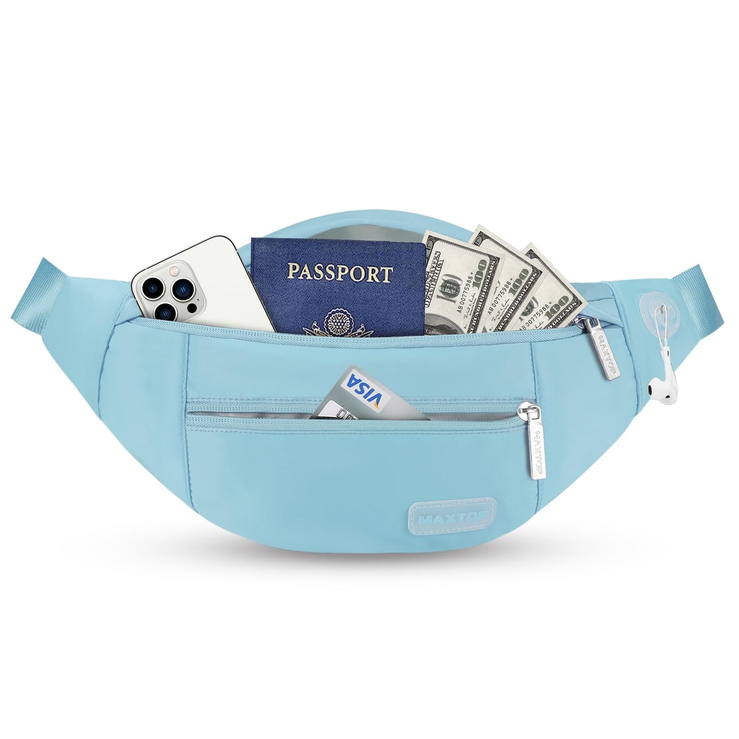 MAXTOP Large Crossbody Fanny Pack with 4-Zipper Pockets,Gifts for Enjoy Sports Festival Workout Traveling Running Casual Hands-Free Wallets Waist Pack Phone Bag Carrying All Phones